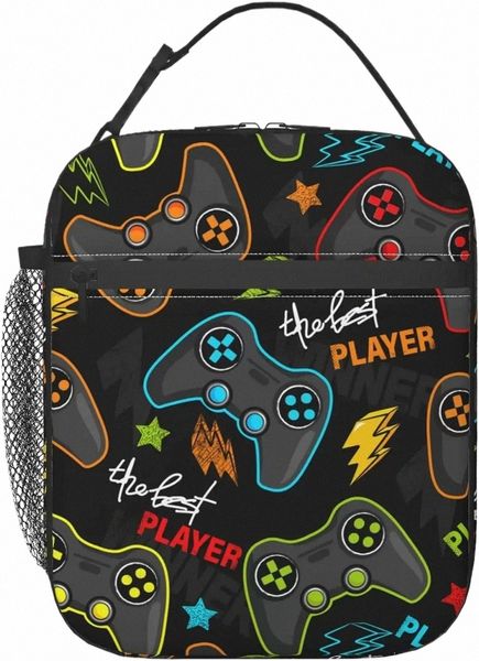 Video Game Ctroller isolado almoço saco reutilizável lancheira portátil térmica Bento Tote para adultos crianças trabalho escola piquenique c7wY #