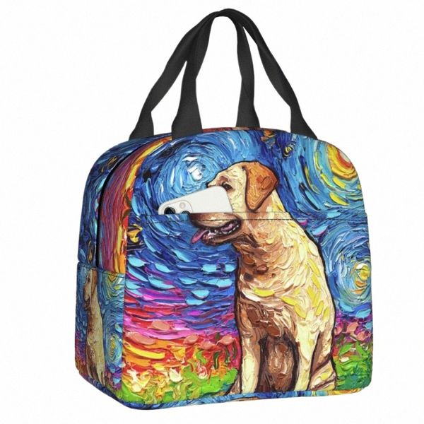 lancheira de lancheira amarela do Labrador Starry Night Luncher Warmer Isolle Lunch para mulheres para crianças trabalham para piquenique comida CATENER O40K#