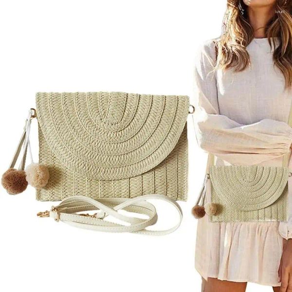 Borse portaoggetti Borsa da donna in paglia Borsa in rattan Pochette intrecciata a mano con processo di tessitura per portafogli Shopping telefoni cellulari