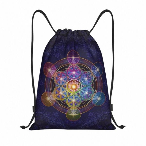 Personalizado Metatr's Cube Merkabah Drawstring Bags Homens Mulheres Leve Fr of Life Sports Gym Mochila de armazenamento K09V #