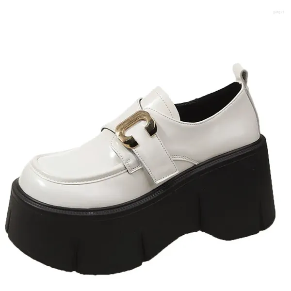 Sapatos de vestido mulheres mocassins mary jane 7cm plataforma de salto alto cunha outono senhoras fivela de cinto de couro clássico doce punk feminino lolita