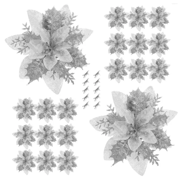 Декоративные цветы 16 шт., рождественские блестки, искусственная пуансеттия с зажимами для венка