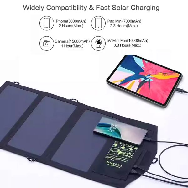 Verbessertes All -Powers -Solarpanel -Ladegerät mit Dual USB -Wasserdichtungsladung für iPhone X XR XS Max 11 12 13 14 15 Pro iPad usw.