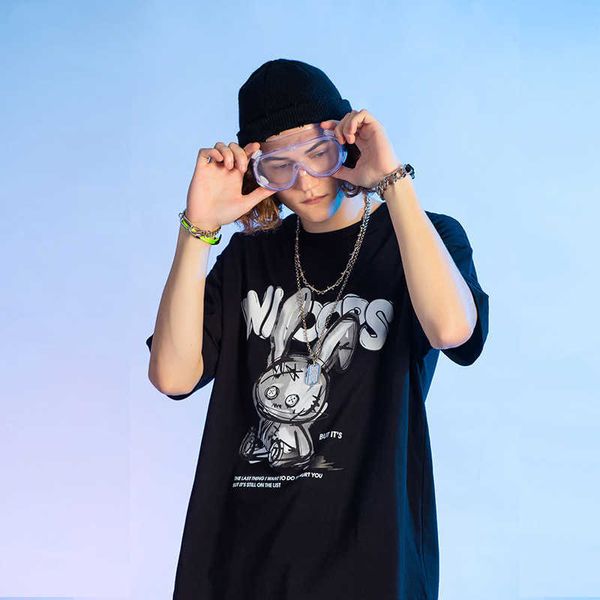 Китайская шикарная брендовая мужская летняя хлопковая футболка, свободная мужская футболка с коротким рукавом и граффити с абстрактным принтом