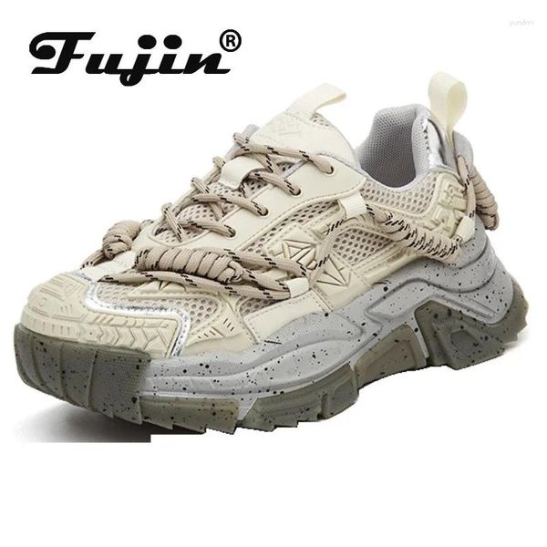 Scarpe casual Fujin 4.5cm Air Mesh Pelle sintetica Hollow Moda Estate Ins Vendita Donna Chunky Sneaker Piattaforma Cuneo Comodo