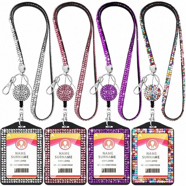 Badge Reel Card Cover Rhineste Badge Holder Crystal Retrátil Lanyards Work Card Case ID Name Badges Protector Case l8Us #