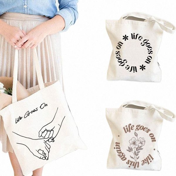 borsa shopper Life Goes On Shop Borse regalo anime Borsa tote ispirata Kpop borse carine borsa di tela supermercato Z5kL #