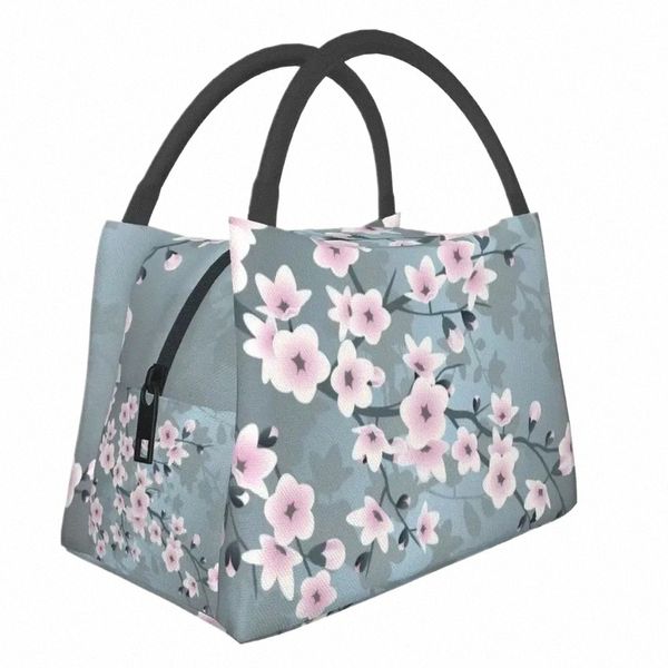 scuro rosa Sakura Cherry Blossom pranzo isolato Tote Bag per le donne giapponesi Frs Resuable dispositivo di raffreddamento termico Bento Box F3iF #