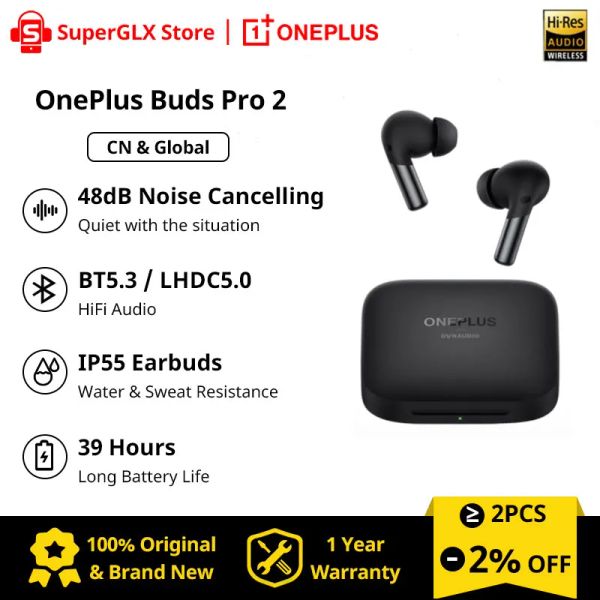 Fones de ouvido OnePlus Buds Pro 2 TWS Smart ANC EarBuds LHDC Dynaudio Carregamento sem fio Bluetooth Fones de ouvido Dual Dynamic 3mic Sports Headset