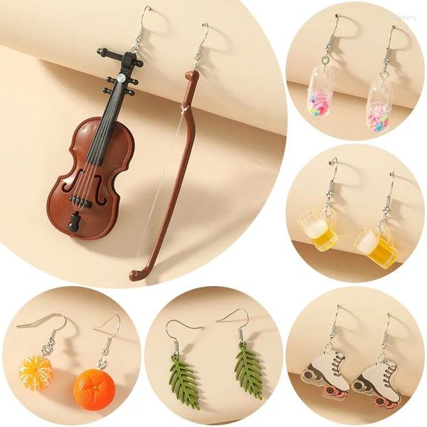 Orecchini pendenti creativi divertenti ciondolo carino goccia donne ragazze 2024 regalo di gioielli per violino di frutta a foglia acrilica alla moda