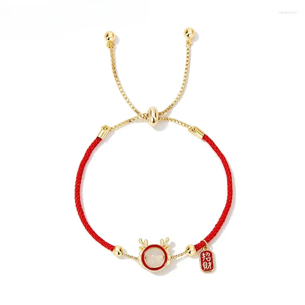 Braccialetti a maglie Anno Corda rossa Bracciale con perline rotonde Ciondolo per attrazione di ricchezza da donna con drago Significato di buon auspicio 2024