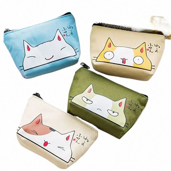 Carto Cat Print Mini Oxford Key Wallet Mulheres Titular do cartão Zipper Mey Bolsa Bolsa Saco de armazenamento Kawaii Girls Cute Wallet L4if #