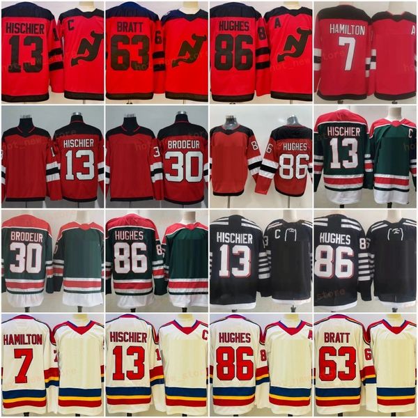 2024 Stadyum Serisi 86 Jack Hughes Hokey Formaları 13 Nico Hischier 30 Martin Brodeur 7 Dougie Hamilton 63 Jesper Bratt Ters Retro 2.0 Beyaz Kırmızı Siyah