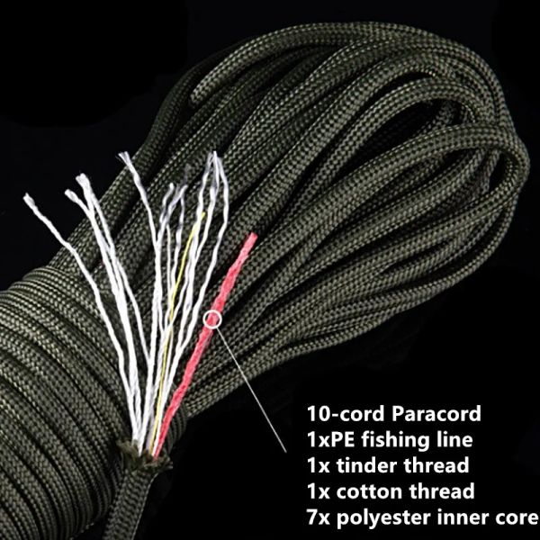 Paracord 550 31m 100ft 10core Paracord da 4 mm Strumento di sopravvivenza da campeggio per esterni PE Fire Fire Fishing Cotton Line Parachute escursionismo