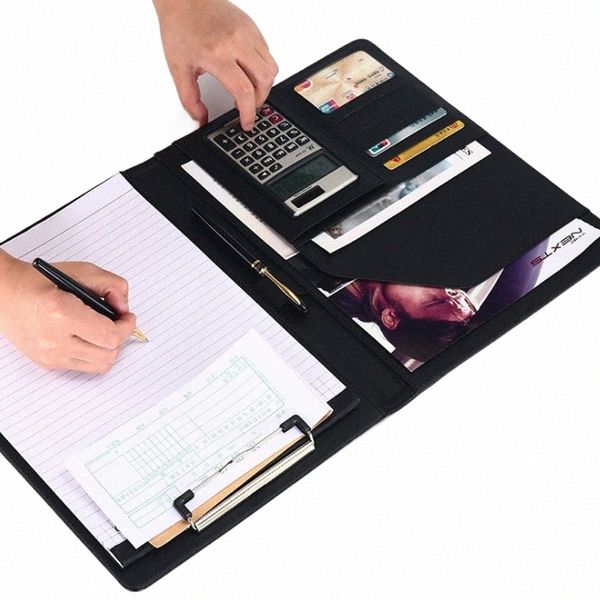 Blocco note in pelle PU personalizzato Cartella portafoglio organizzatore di file A4 con calcolatrice Portadocumenti Busin Porta carte Padfolio A9xM #