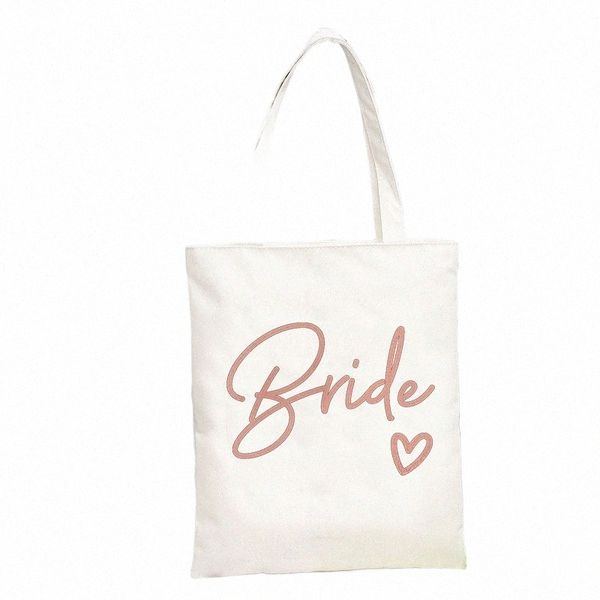 Team Bride stampato rosa Ft tela bianca Envirmental Shop Bag borsa casual grande borsa da donna di alta qualità Wable Tote Bag K75b #