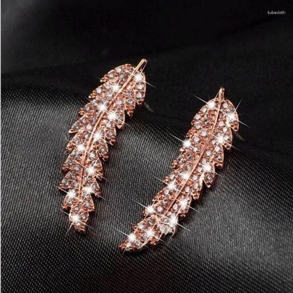 Orecchini a bottone in oro rosa brillantezza di cristallo bianco zircone foglia argento sposa gioielli di fidanzamento di nozze regalo per le donne