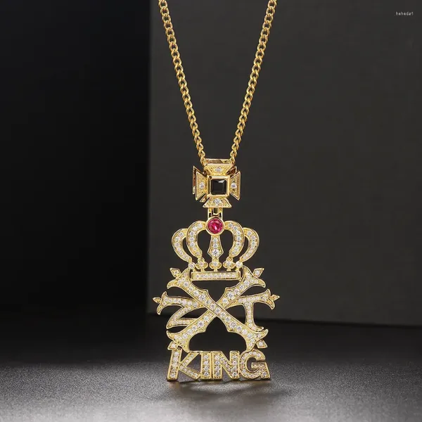 Anhänger Halsketten Hip Hop Out Halskette Für Männer Frauen König Krone Anhänger Edelstahl Kubanischen Link Kette Punk Hippie Schmuck OHP114