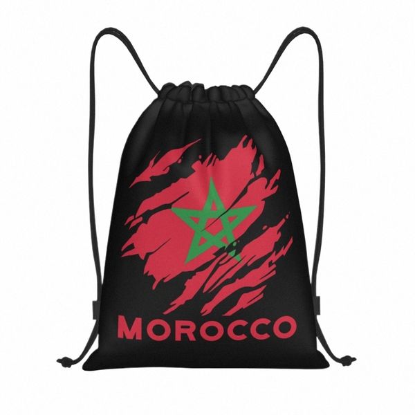 Borse con coulisse bandiera personalizzata del Marocco per zaini da allenamento per yoga Uomo Donna Marocchino sportivo orgoglioso Zaino da palestra 528F #