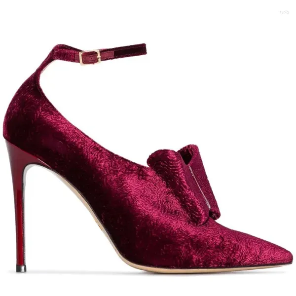 Sapatos de vestido clássico vermelho lantejoulas diamante saltos stiletto mulheres sexy arco alto apontado toe fivela grande