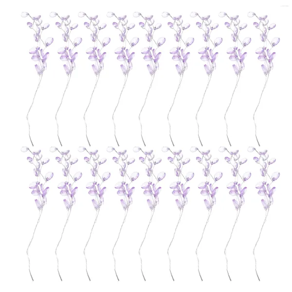 Flores decorativas 50pcs contas de flores artificiais caules galhos de galhos de contas de casamento artesanato diy bouquets de bouquets de bouquets (roxo