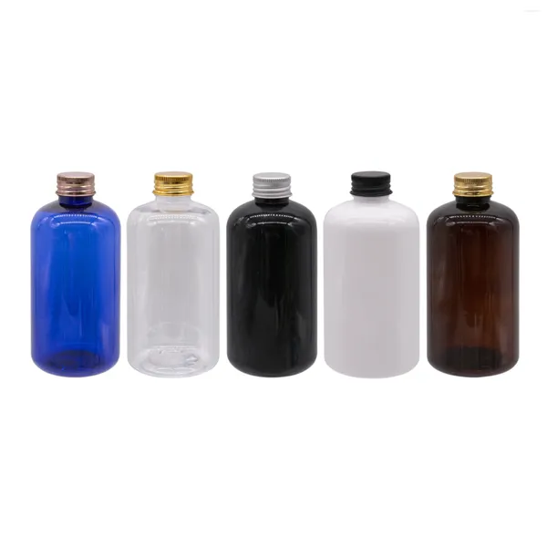 Garrafas de armazenamento 250ml x 24 pacote cosmético de cuidados com a pele vazio com ouro prata preto tampa de parafuso de alumínio recipiente de toner garrafa de plástico de óleo