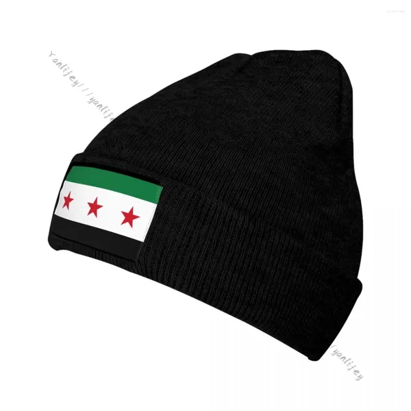 Baskenmützen, Strickmützen, Winterstricken, dicke syrische Nationalflagge, warme Mütze