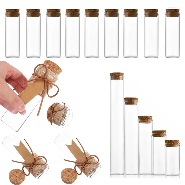 Bottiglie di stoccaggio 5 pezzi 10 ml-100 ml Mini vetro trasparente a bocca dritta con tappi di sughero Bottiglia dei desideri Bomboniere Decorazioni per caramelle Regali souvenir Barattoli