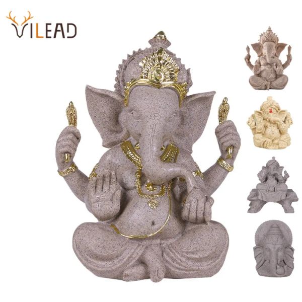 Esculturas Vilead Arenito Indiano Ganesha Elefante Deus Estátua Religiosa Hindu Fengshui Buda Escultura Loja Escritório Decoração de Casa Artesanato