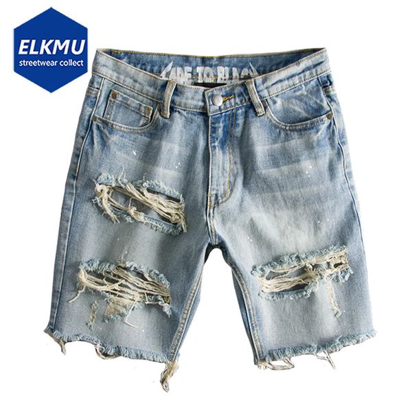 Männer Mode Gebrochenes Loch Hip Hop Denim Shorts Sommer Streetwear Harajuku Zerrissene Jeans Shorts Beiläufige Kurze Hosen Hosen 240327