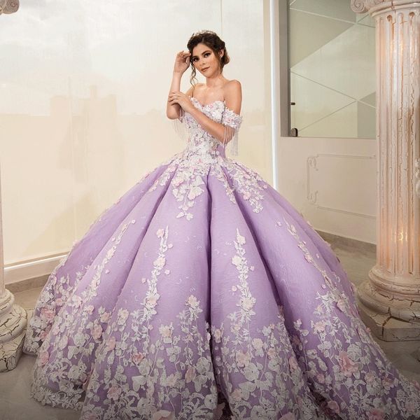 Lavendel Ballkleid Quinceanera Kleid 2024 Applikation Spitze Perlen Schatz Tüll Prinzessin Vestido De XV Anos Brithday Party Kleid