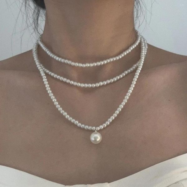 Ожерелья с подвесками во французском стиле, длинное многослойное жемчужное ожерелье, аксессуары на цепочке для свитера