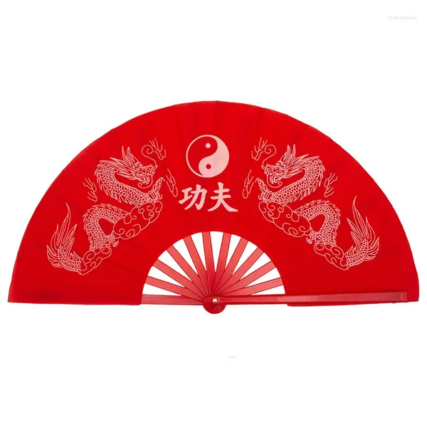 Estatuetas decorativas estilo chinês grande impressão hd vermelha flores de dragão yin yang tai chi chinoiserie mão dobrável palco alto ventilador dança