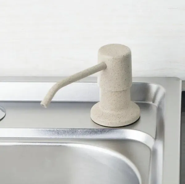 Dispenser di sapone liquido Testa in acciaio inossidabile Bagno Lavaggio a mano Bottiglia di plastica Lavello da cucina Beige