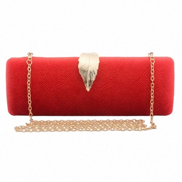 Bolsa de embreagem de camurça feminina Bolsa de noite Gold Metal Leaf Lock Carteira de casamento Senhoras LG Design Clutch Bag Lady Handbag H4YG #