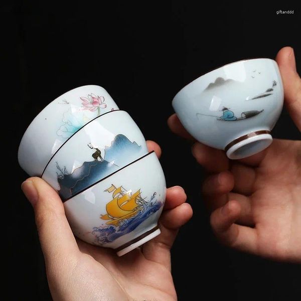 Çay Bardakları 4pcs/40ml Retro Porselen Kupası Geleneği Seramik Master Set Aksesuarları El Yapımı Kase Çin TeAware Malzemeleri