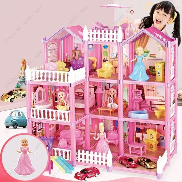 Casa de boneca villa princesa castelo conjunto menina grande kit simulação meninas puzzle brinquedo presente 240321