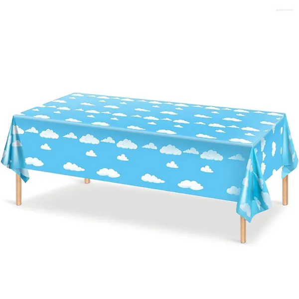 Pano de mesa céu azul e nuvens brancas toalha de mesa ornamento de acampamento para festa decorações fofas plástico