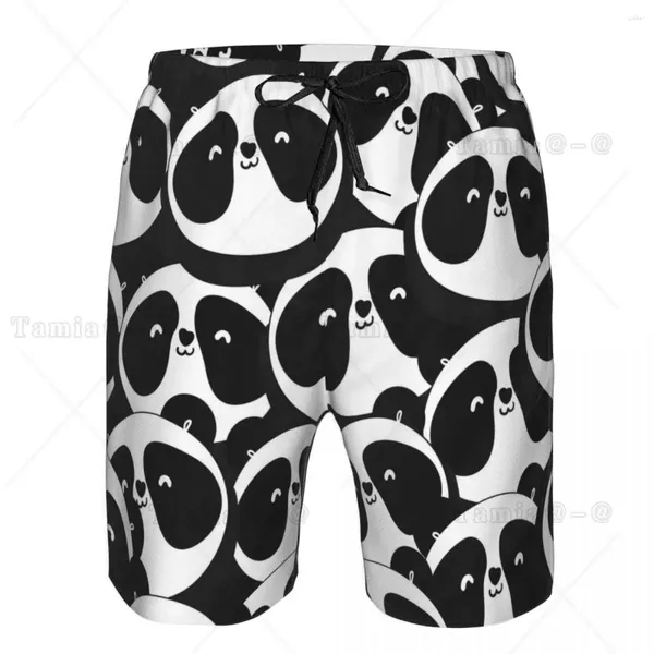 Pantaloncini da uomo Costumi da bagno da uomo Costume da bagno corto Tronco corto in bianco e nero Teste di panda Tavola da spiaggia Nuoto Surffing