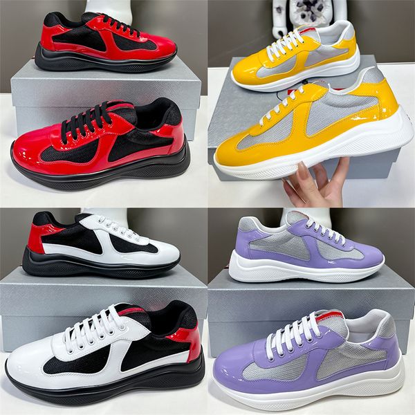 Tasarımcı Erkek Ayakkabı Amerika Kupası Patent Deri ve Örgü Sneakers Flats Platformu Büyük Boy Sneaker Ayakkabıları Espadrille Düz Sole Sıradan Eğitmen 67