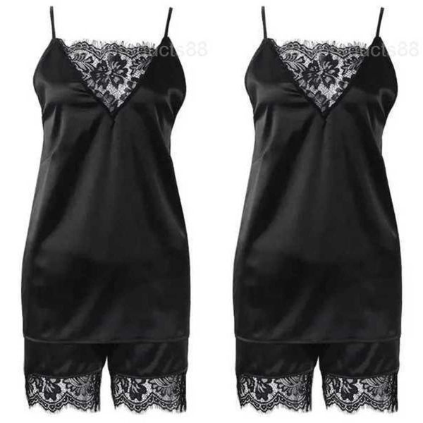 Damen-Nachtwäsche, Damen-Pyjama-Set aus Eisseide, Wimpernspitze, Patchwork, sexy Dessous, einfarbig