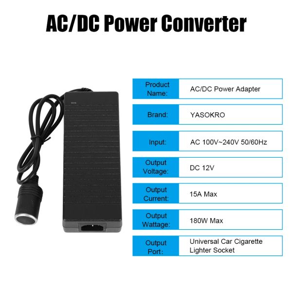 Convertitore più leggero di sigaretta US US UK Plug 110V/ 220V a 12V 15A Adattatore di alimentazione AC/ DC Converti più leggero