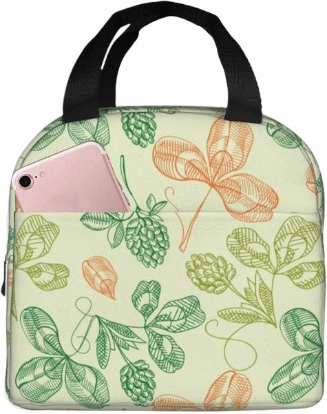 St Patrick'S Day Shamrock Four Leaf Insulated Lunch Bag Reutilizável Lunch Box Food Cooler Tote para Work Travel School Picnic Z5Xa #