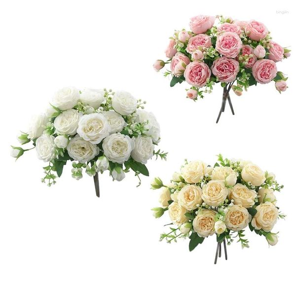 Flores decorativas -3 cachos peônia flor artificial para decoração falso rosa buquê decoração arranjos casamento