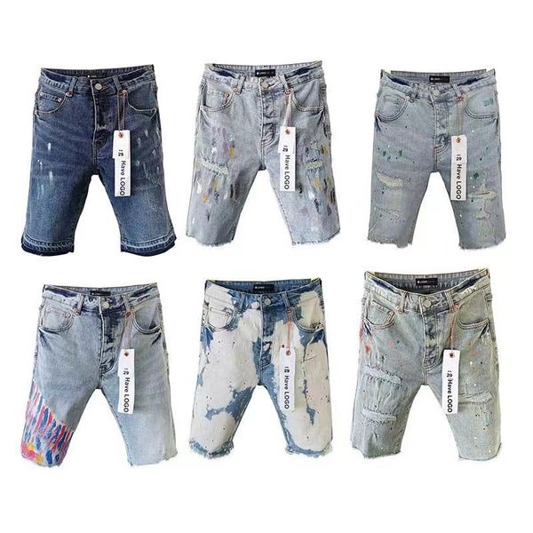 Calças de brim roxas estilo curto roxo marca designer jeans calças masculinas roxo verão caverna de alta qualidade calças jeans bordadas masculinas calças jeans roxas