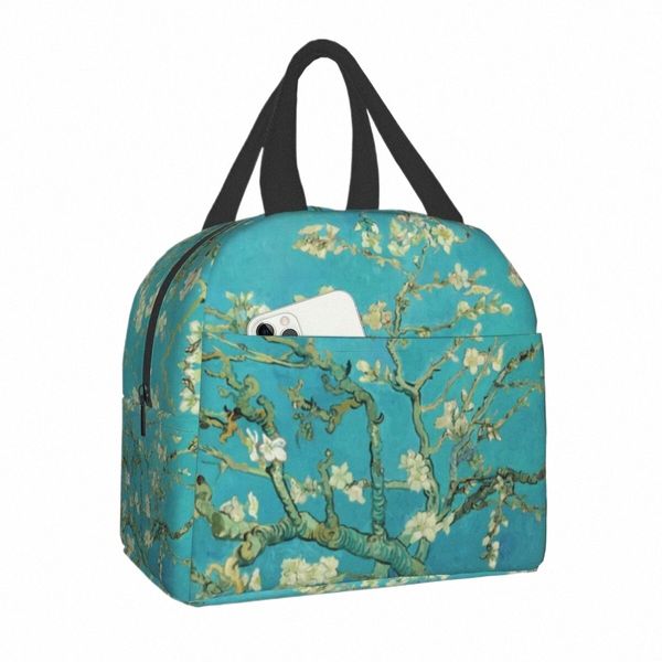 Van Gogh Almd Blossoms Lunch Box portátil refrigerador térmico alimentos isolados estrelado noite pintura a óleo almoço saco para mulheres crianças B5AK #