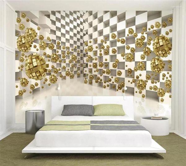 Wallpapers Wellyu personalizado papel de parede papel de parede tridimensional espaço extensão bola de ouro 3d tv fundo parede po