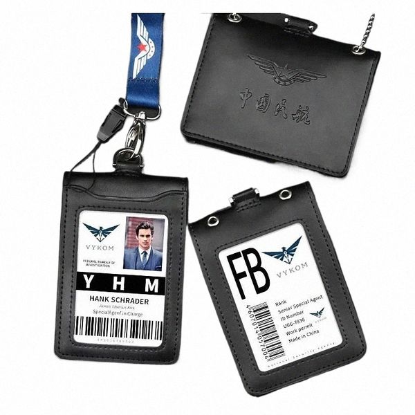 Формальный Aviati Crew Репортер Полицейский агент Удостоверительный знак Busin Work Card Holder с шейным ремешком из натуральной кожи Держатели удостоверений личности t3E9 #