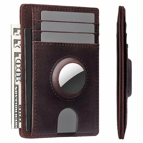 Carteira masculina Airtag Card Holder RFID Anti-roubo Couro Genuíno ID Caso de cartão de crédito de alta qualidade Homens Case Cover Free Ship y0lT #