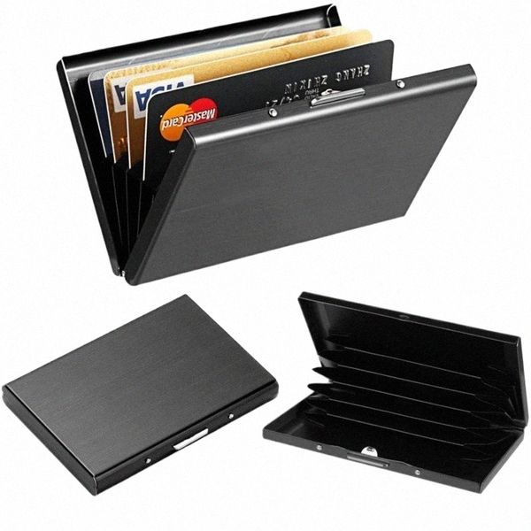 1pc Titular do cartão Homens RFID Bloqueio de alumínio Metal Slim Wallet Mey Bag Anti-scan Titular do cartão de crédito Thin Case Small Male Wallet B0jP #